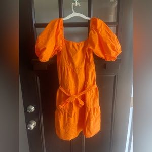 orange dress w/ tie & puffy sleeves